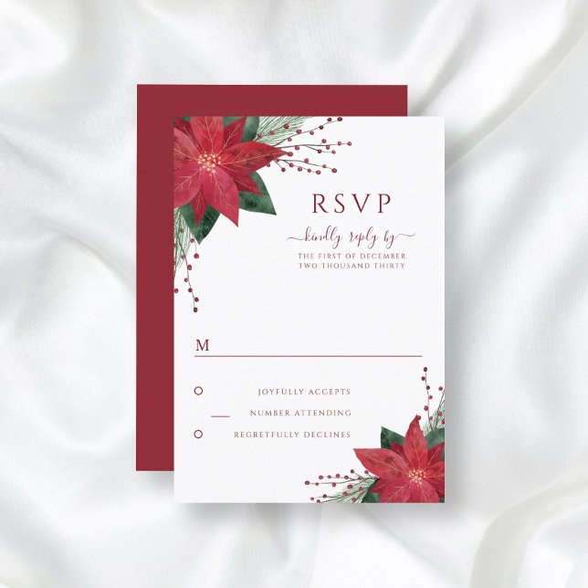 Red Floral Poinsettia Christmas Wedding RSVP Card (Subido por el creador)