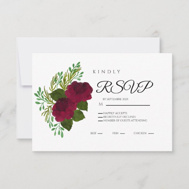 Red Floral RSVP Card – Elegant Wedding Response (Anverso)