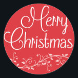 Red Flourish Merry Christmas Pegatina<br><div class="desc">Un lindo pegatina de Feliz Navidad con una floración rosa; úsalo para enviar tus saludos de Navidad o como etiqueta de Navidad.</div>