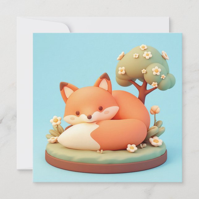Red Fox 3D Clay Style Floral Tree Postcard (Anverso)