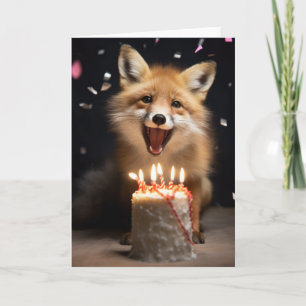 Red Fox con pastel de cumpleaños - Tarjeta