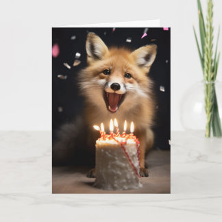 Red Fox con pastel de cumpleaños - Tarjeta