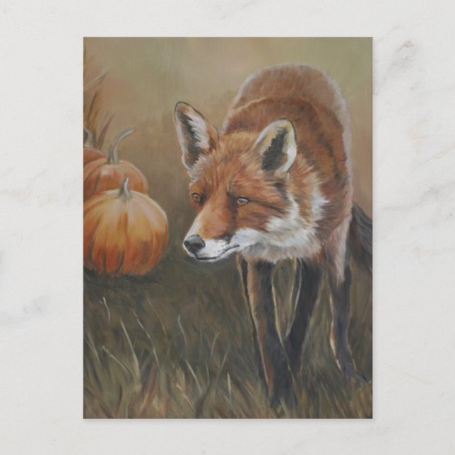 Red Fox con postal de arte de calabazas (Anverso)