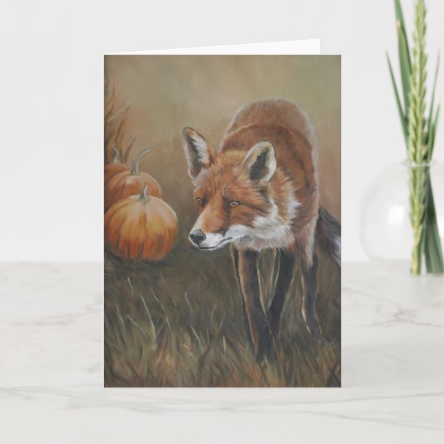 Red Fox con tarjeta de saludo de arte Pumpkins (Anverso)