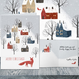 Red Fox Snowy Nordic Village Feliz Navidad