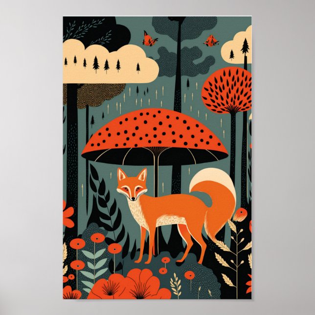 Red Fox Woods Scandinavian Arte Moderno Danés (Frente)