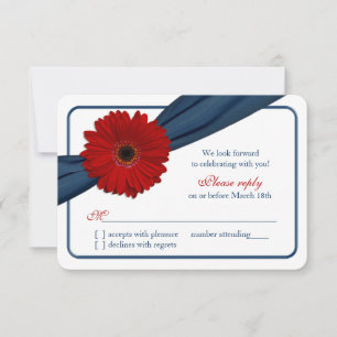 Red Gerber Daisy Marina Cinta Azul Boda RSVP