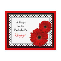 Red Gerbera Daisy Bridal Shower Recipe Tarjeta de
