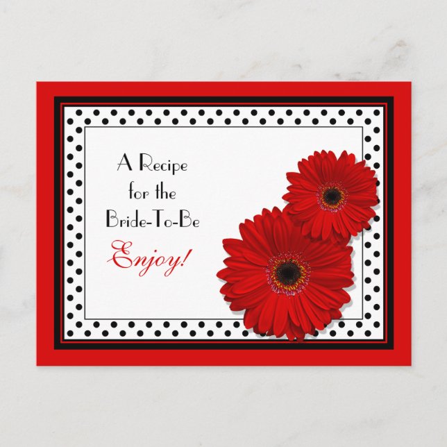 Red Gerbera Daisy Bridal Shower Recipe Tarjeta de  (Anverso)