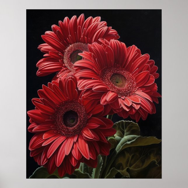 Red Gerbera Daisy Flowers Poster de impresión de a (Frente)