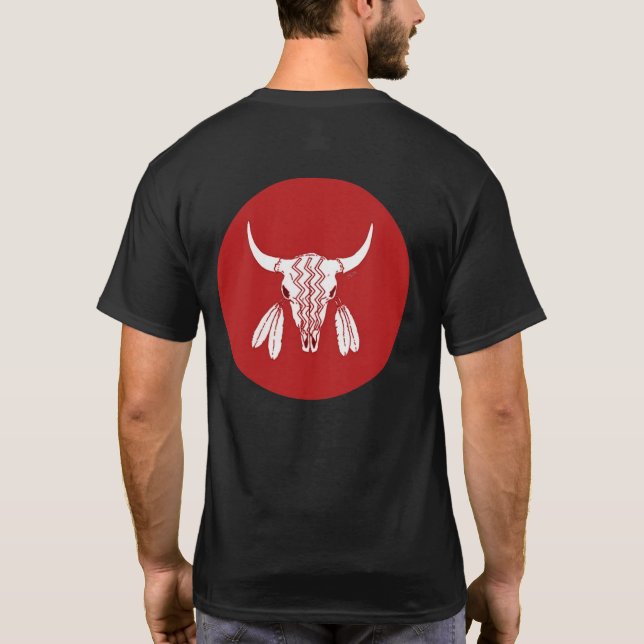 Red Ghost Dance Búfalo círculo camiseta negra (Reverso)
