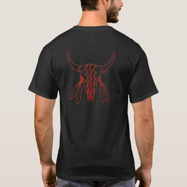 Red Ghost Dance Búfalo línea negra camiseta traser (Reverso)