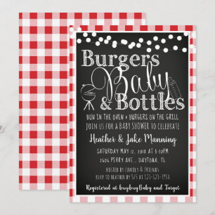 Red Gingham Burgers Botella Invitación Baby Shower