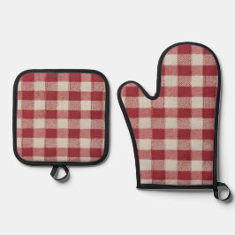 Red Gingham Oven Mitt y Pot Holder Set