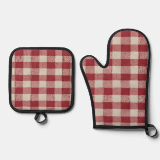 Red Gingham Oven Mitt y Pot Holder Set