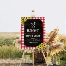 Red Gingham Sunflowers Baby-Q Shower Bienvenida Es