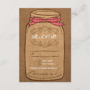 Red Gingham y Burlap Mason Jar RSVP