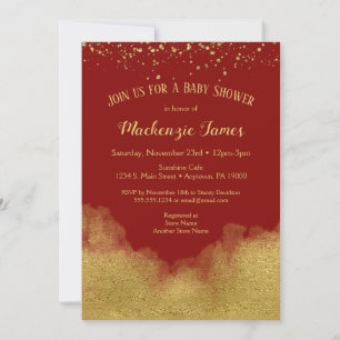 Red Gold Confetti Baby Shower Invitación neutral