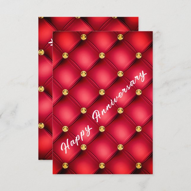 Red Gold Diamond Tufted Happy Aninity Card (Anverso / Reverso)