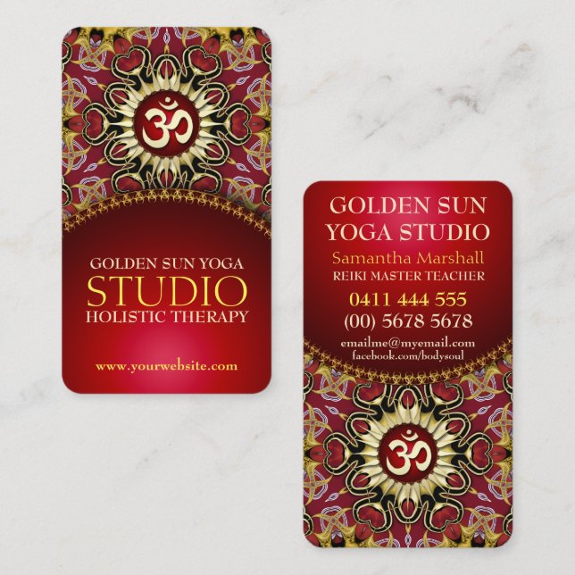 Red Gold OM Heart Yoga Love Tarjetas de Negocios (Anverso / Reverso)