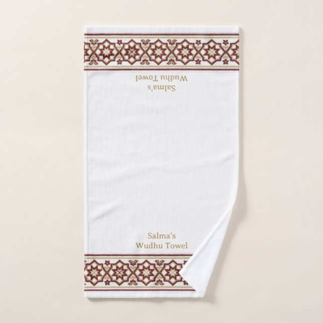Red Gold Star Flower Border White Customized Wudhu (Toalla de mano)