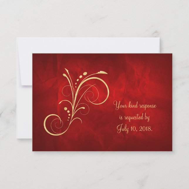 Red Gold Swirl Wedding RSVP (Anverso)