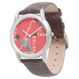 RED GRAPHIC WEIM hombres reloj de cuero marrón