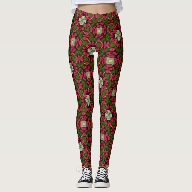  Red & Green Floral Kaleidoscope Leggings (Anverso)