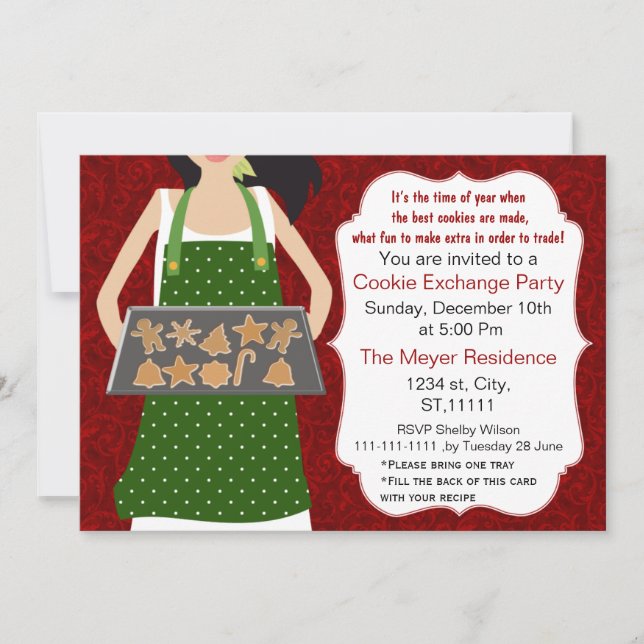 Red & Green Holiday Cookie de intercambio Invitar  (Anverso)