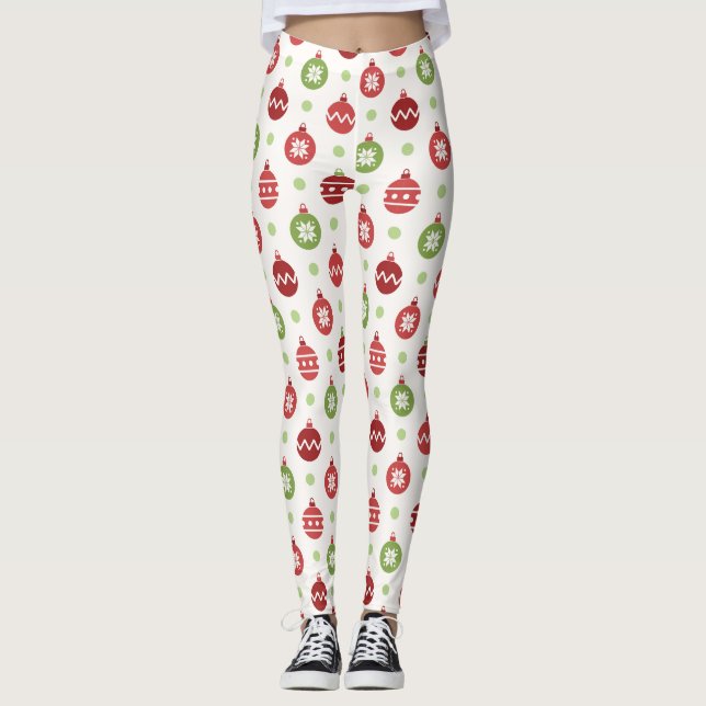 Red Green Ornaments Christmas Leggings Women (Anverso)