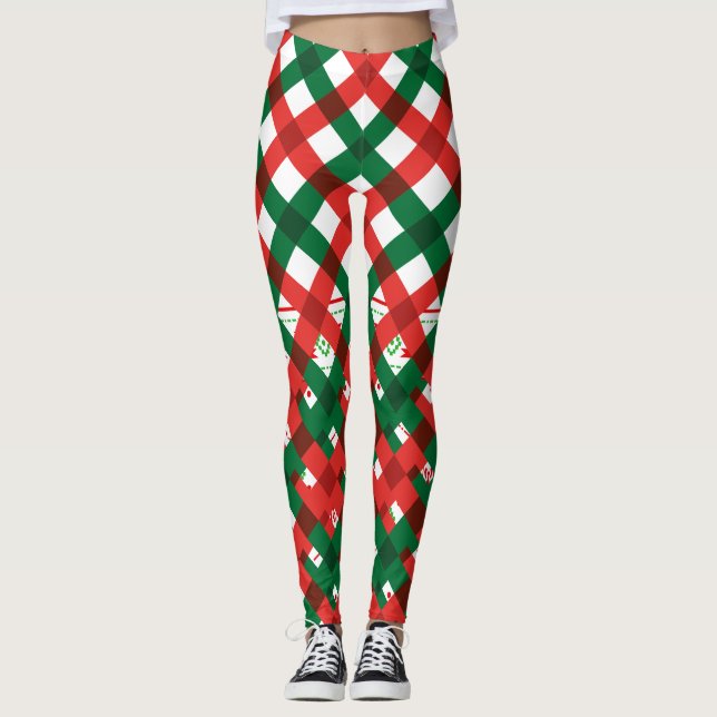 Red Green Plaid Christmas Leggings Women (Anverso)