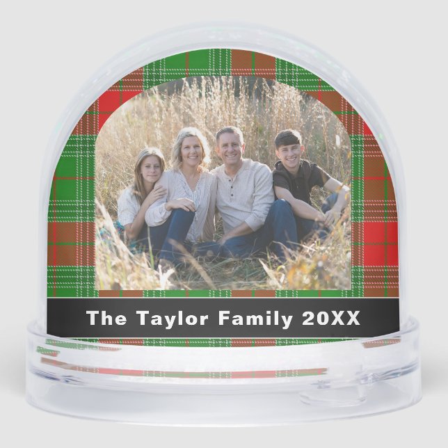 Red & Green Plaid Tartan Family Photo Christmas (Reverso)