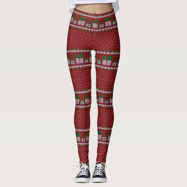 Red Green Striped Christmas Leggings Women (Anverso)
