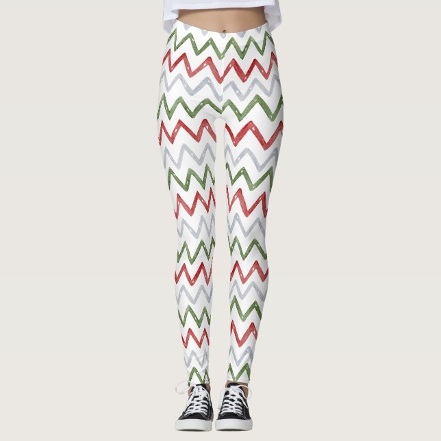 Red Green Zigzag Christmas Leggings for Women (Anverso)