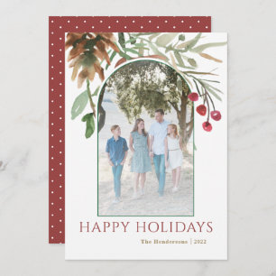 Red Happy Holidays Navidades Berries Photo Card