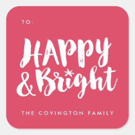 Red Happy y Bright Square Gift Tag Pegatinas