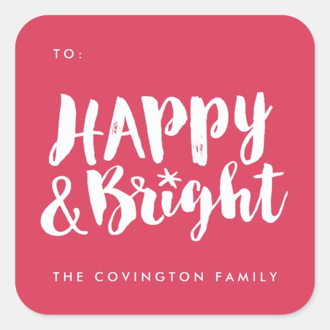 Red Happy y Bright Square Gift Tag Pegatinas (Anverso)