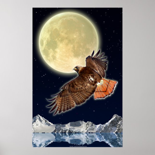 RED HAWK MOON II Poster de Arte Fantasía por la vi (Frente)