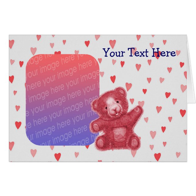 Red Hearts Teddy Bear Cute Tarjeta Fotográfica (Anverso (Horizontal))