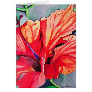 Red Hibiscus, arte de acuarela de flores tropicale