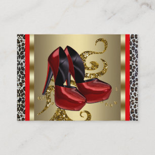 Red High Heel Shoel Red Leopard tarjetas de negoci