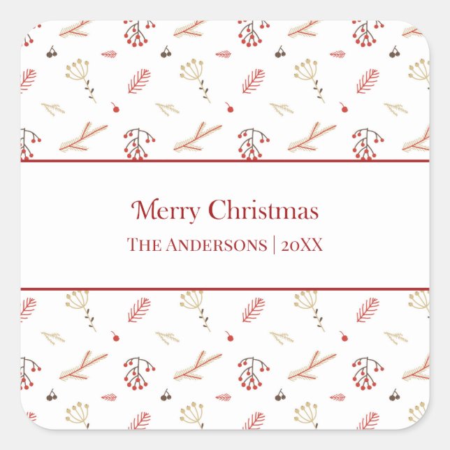 Red Holly Berry Merry Christmas Gift Pegatinas (Anverso)