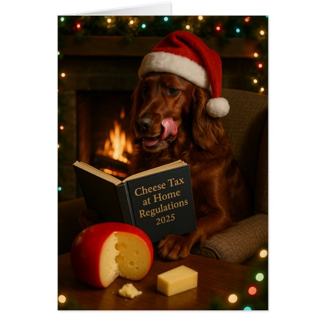 Red / Irish Setter 'Cheese Tax' Christmas card (Frente)