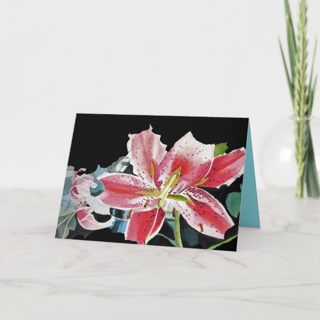 Red Lilies Lily Floral Watercolor Tarjeta de cumpl (Anverso)