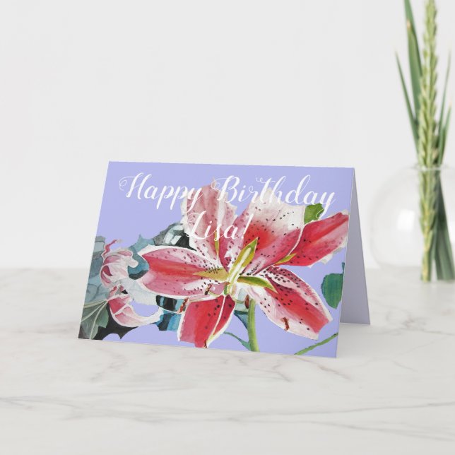 Red Lily mauve floral Watercolor Tarjeta de cumple (Anverso)
