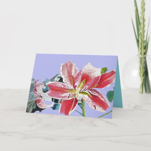 Red Lily mauve floral Watercolor Tarjeta de cumple (Anverso)