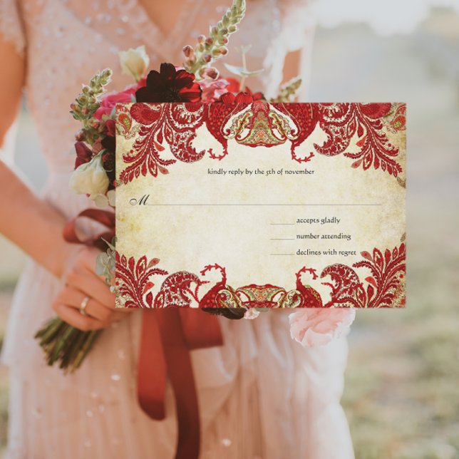 Red, Lime y Naranja Vintage Paisley Peacock RSVP (Subido por el creador)