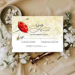 Red Love Poppy Romantic Wedding RSVP Card