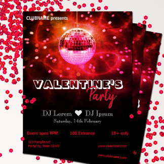 Red Love Valentine's Day Disco Ball Party Flyer