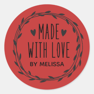 Red Made With Love Classic Round Pegatina